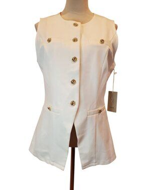 NEW JOIE SZ M Long Vest With Gold Tone Buttons White